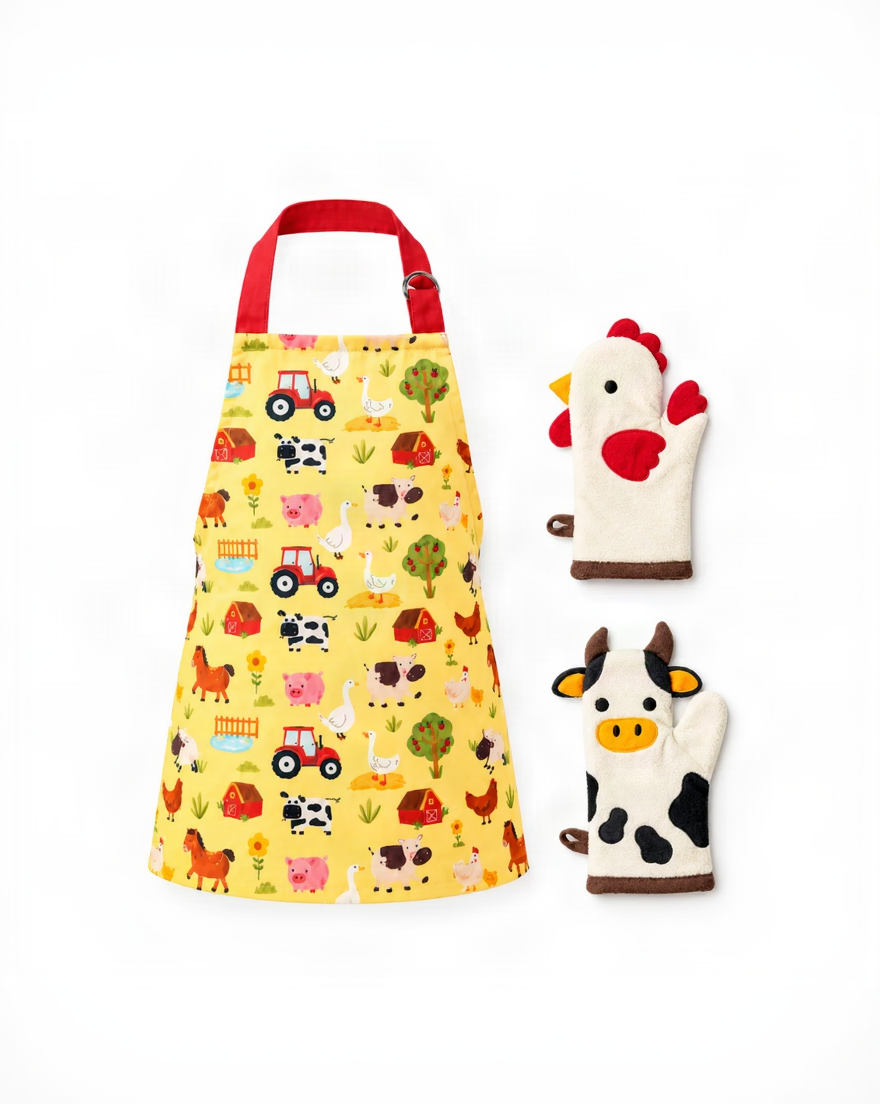 Farm Friends Youth Apron and Oven Mitt Set