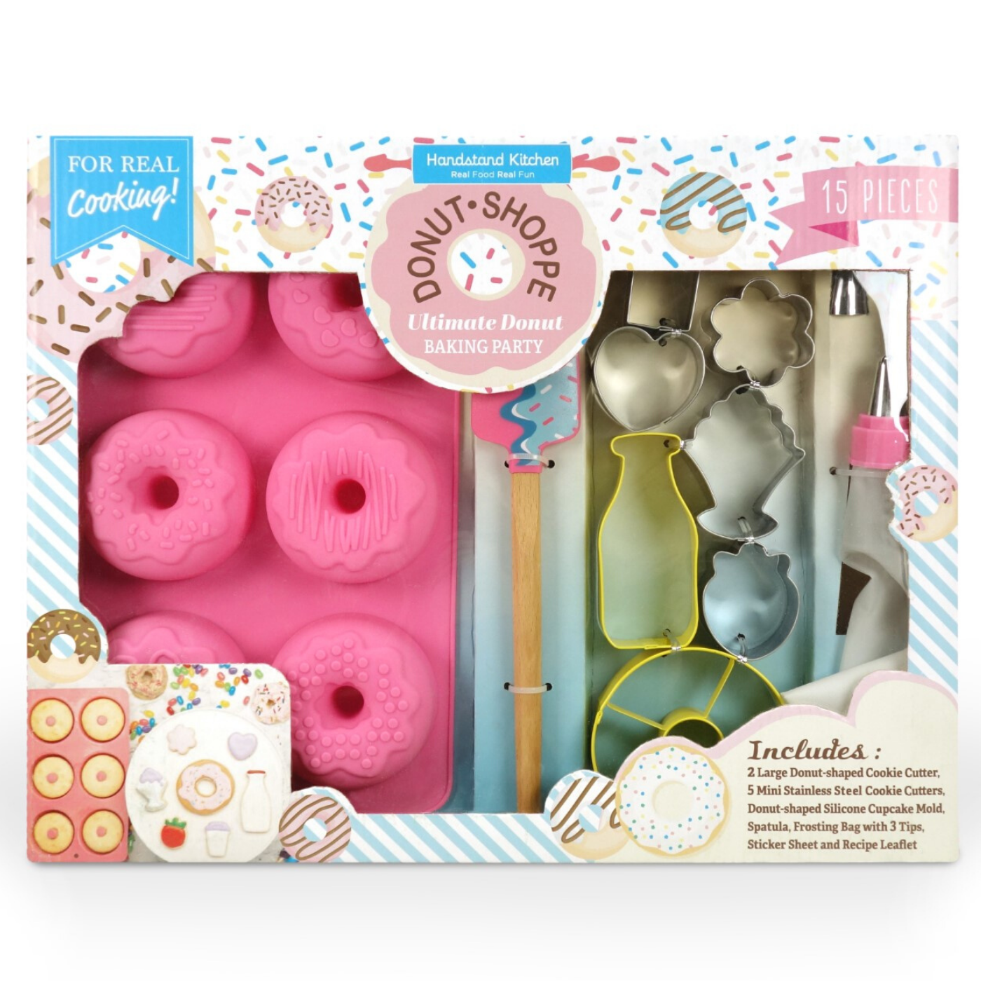 Tasty Kits Donut Gadget Set with Bowl, Baking Cups, Spatula, Decorating  Tips, Piping Bags, Whisk, Multi-color, 15 Piece 