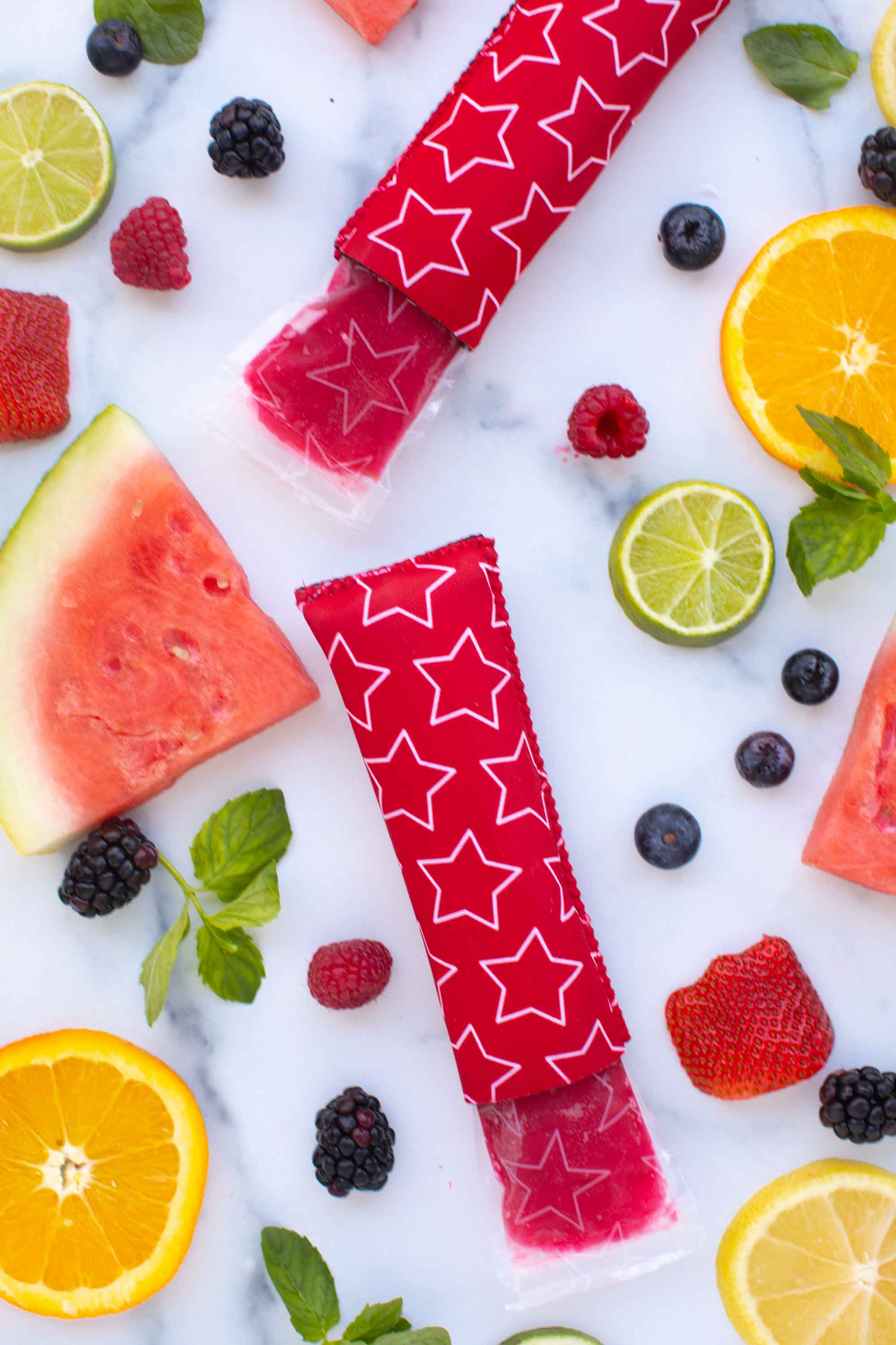 Lifestyle image of berry flavored popsicles