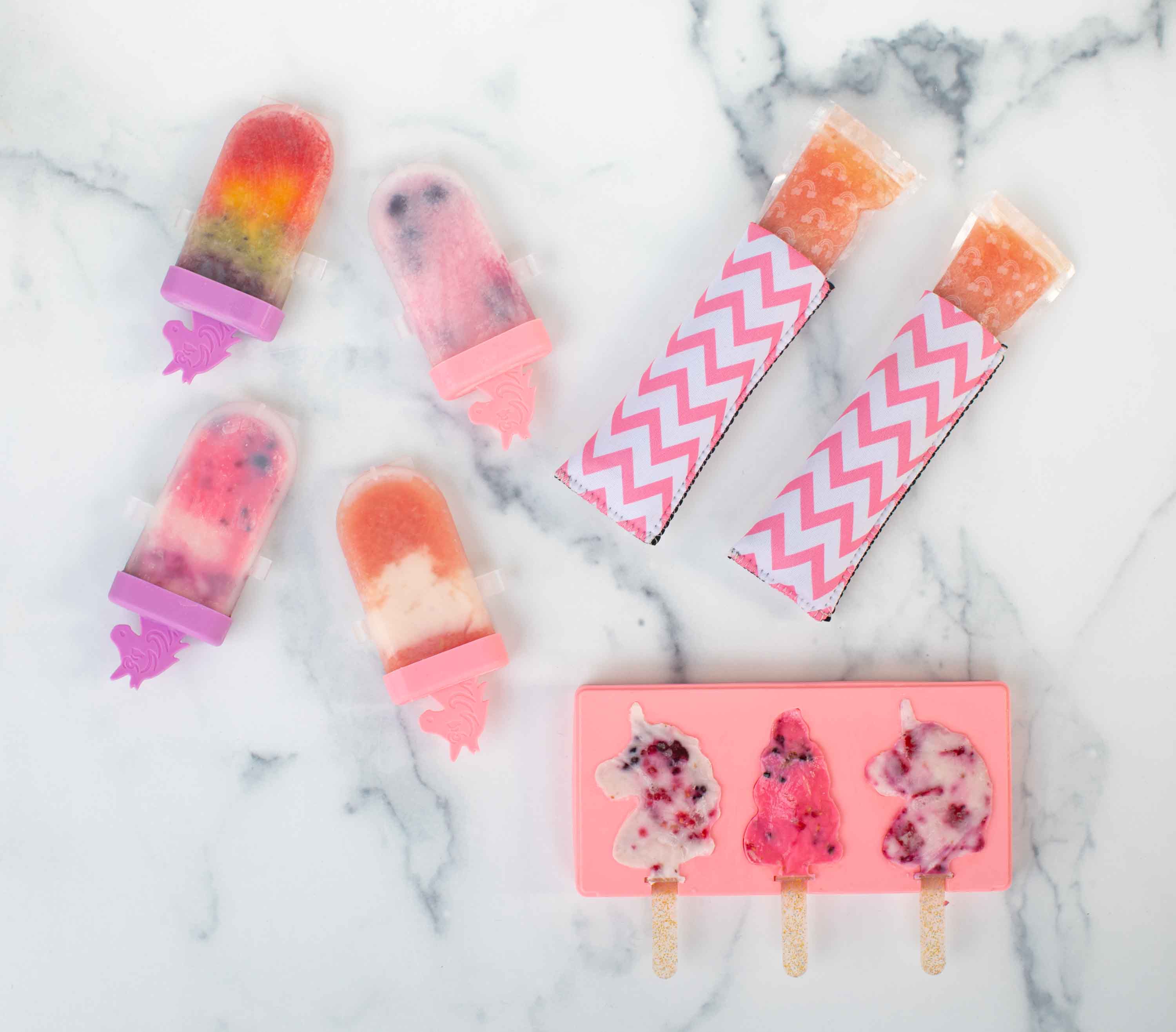 Lifestyle image of unicorn and rainbows ice pops