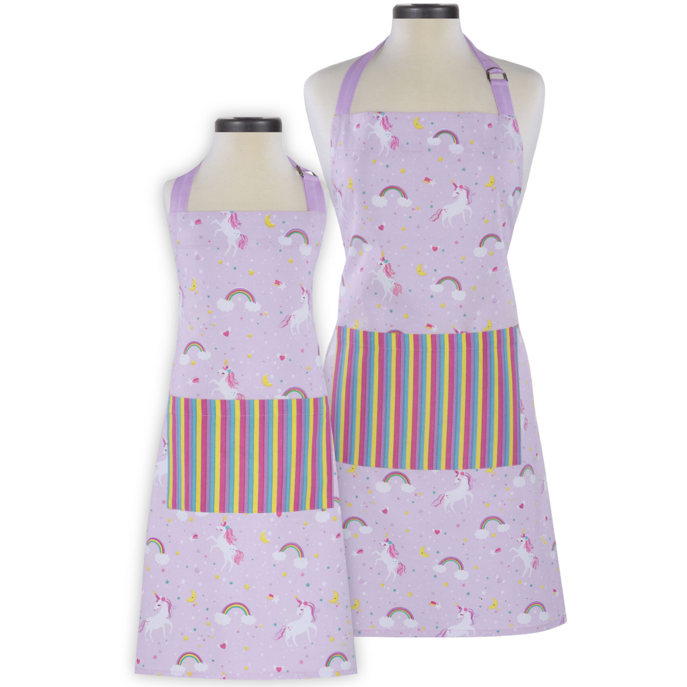 Rainbow and Unicorn Print Adult and Child Matching Aprons