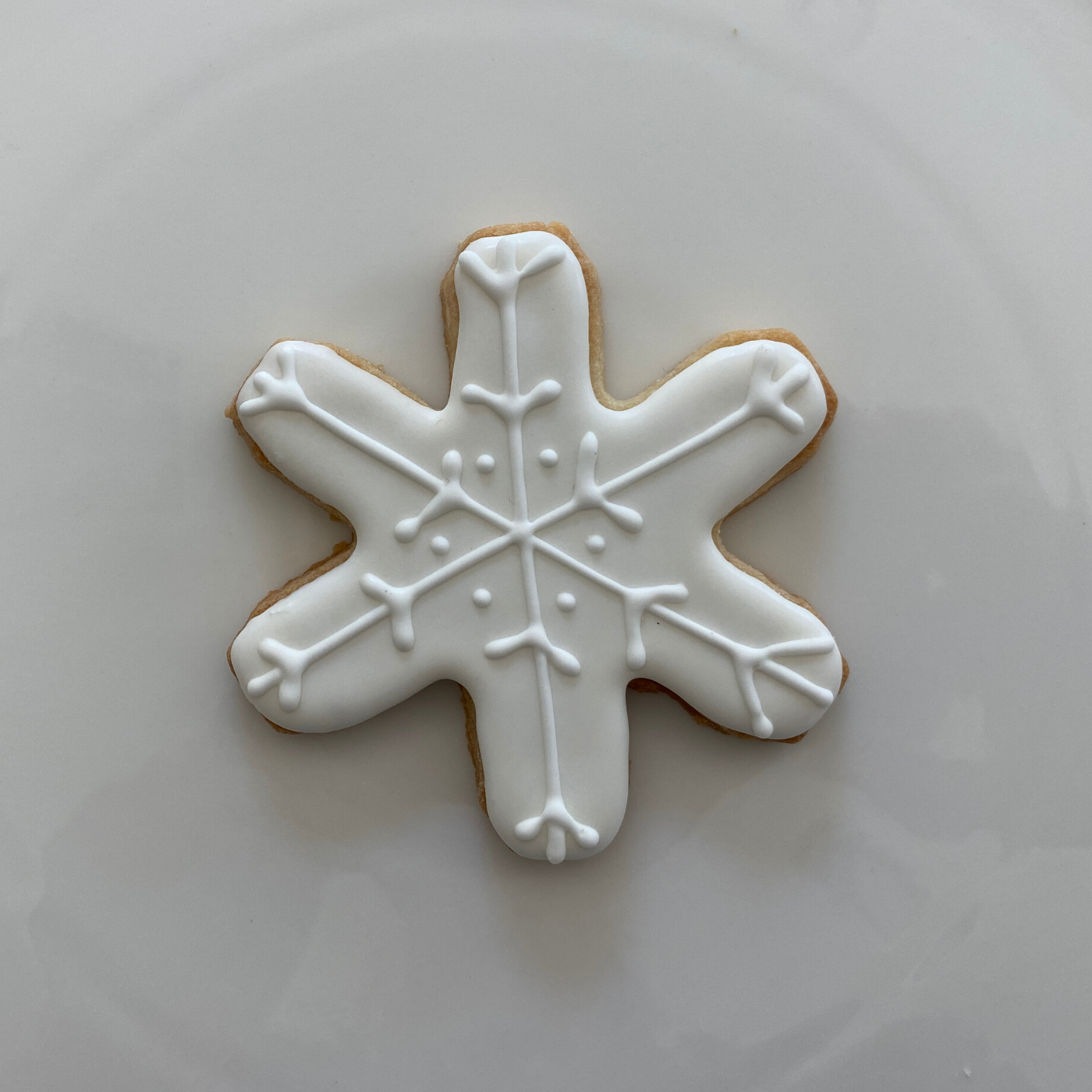 Lifestyle image of a completed Christmas snowflake cookie