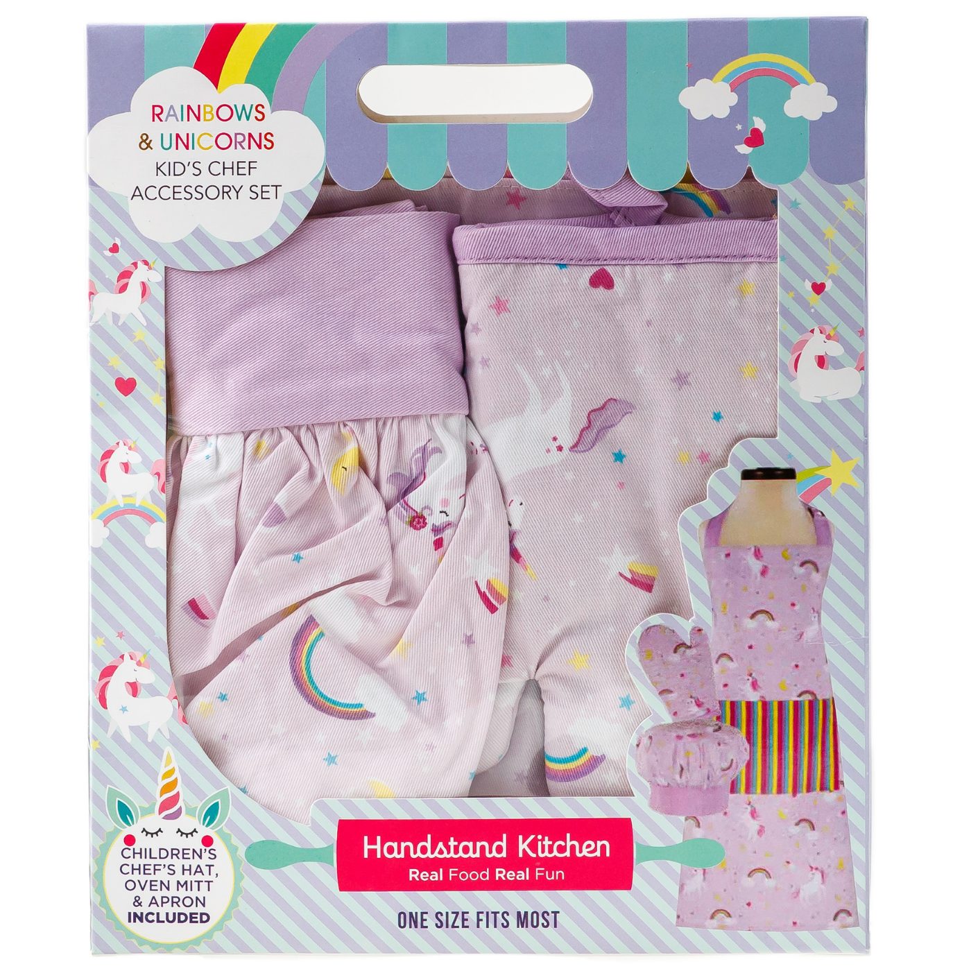 In box image of Rainbows & Unicorns Deluxe Youth Apron Boxed Set
