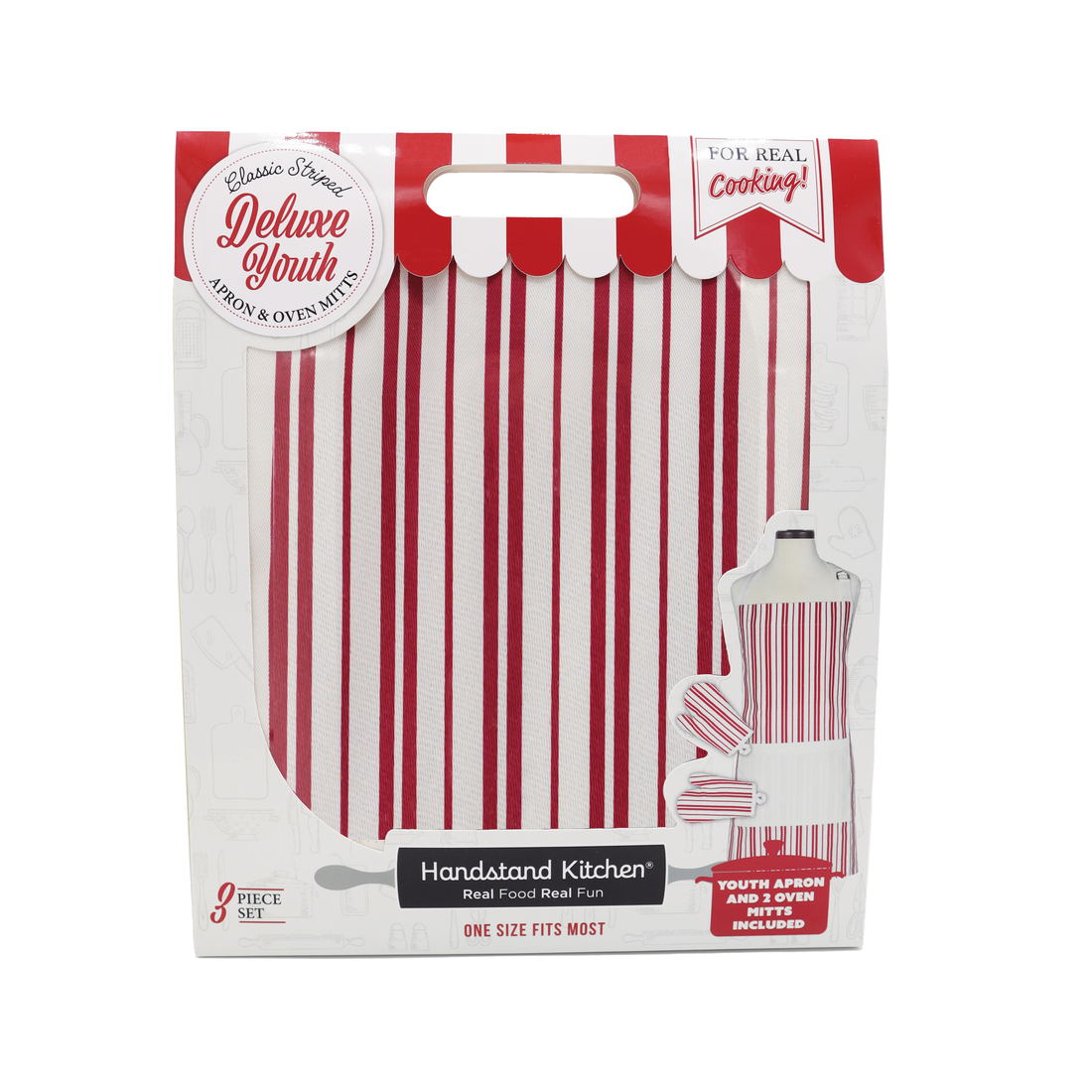 Classic Striped Deluxe Youth Apron and Oven Mitt Boxed Set