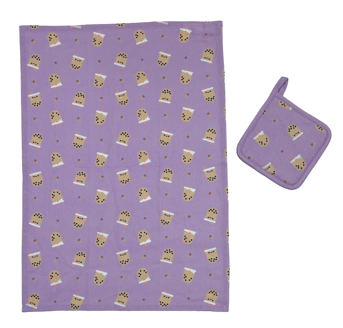 Smoko Pearl Boba Tea  Kitchen Towel and Potholder Set