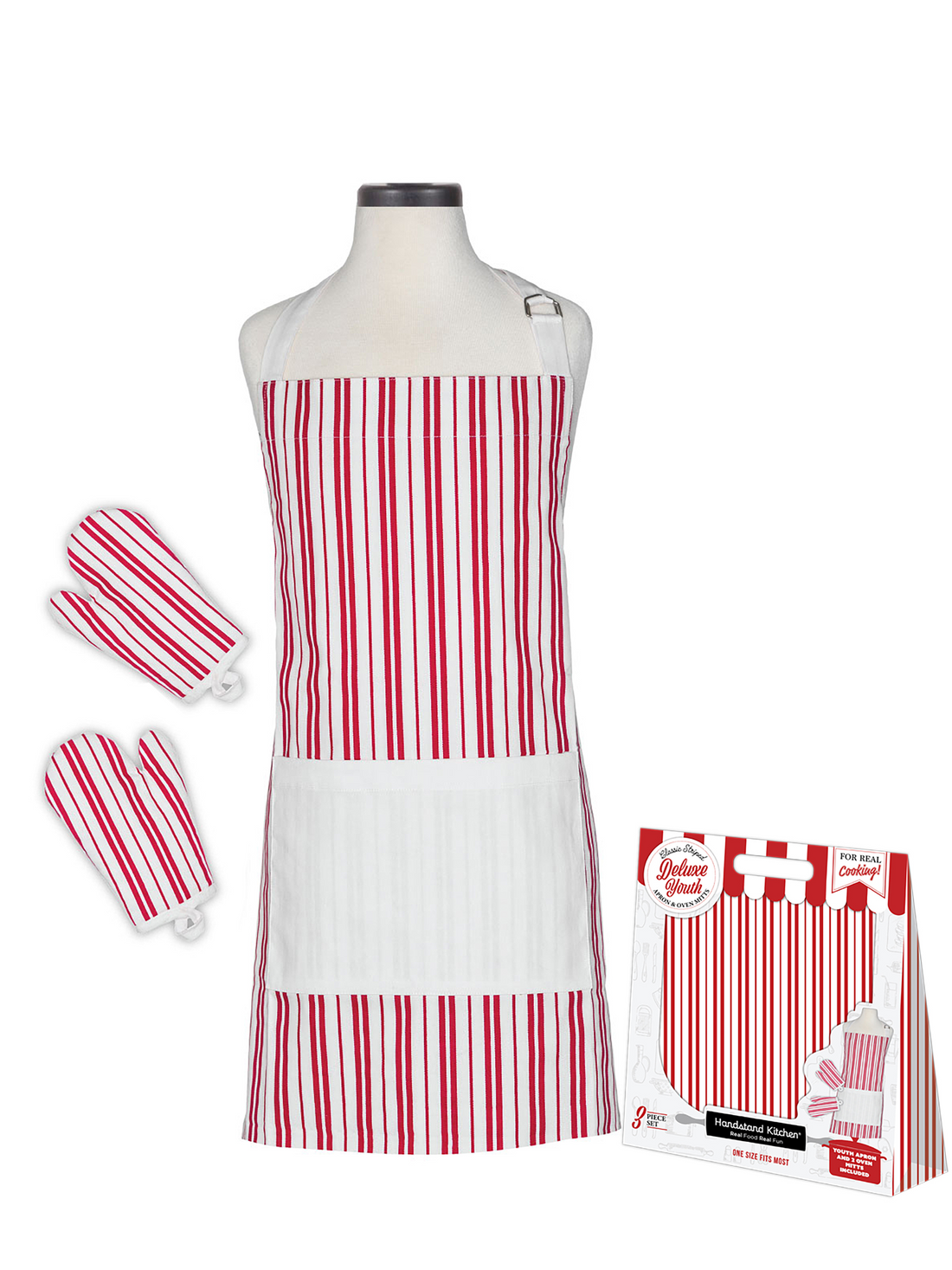 Classic Striped Deluxe Youth Apron and Oven Mitt Boxed Set
