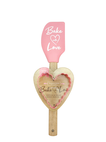 Bake With Love Spatula &amp; Heart Cookie Cutter Set