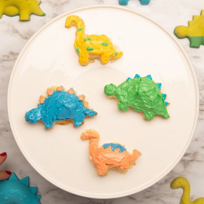Frosted cupcakes made with Dinosaur Silicone Baking Mold 