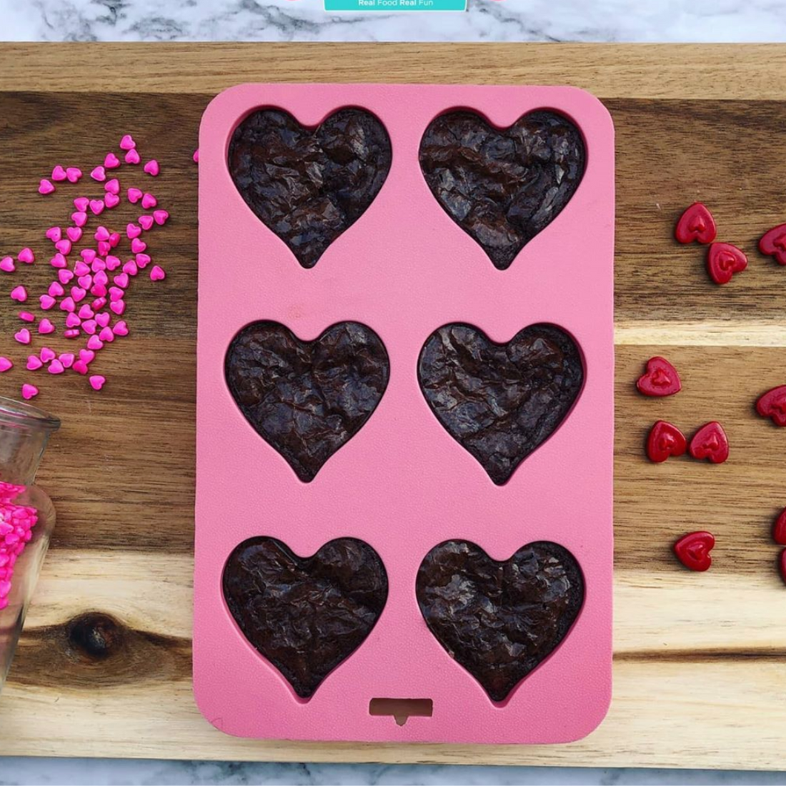 Lifestyle image of chocolate brownies made in Heart Shaped Silicone Baking Mold 