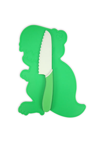 Out of box image of Dinosaur Cutting Board &amp; Knife Set  Edit alt text