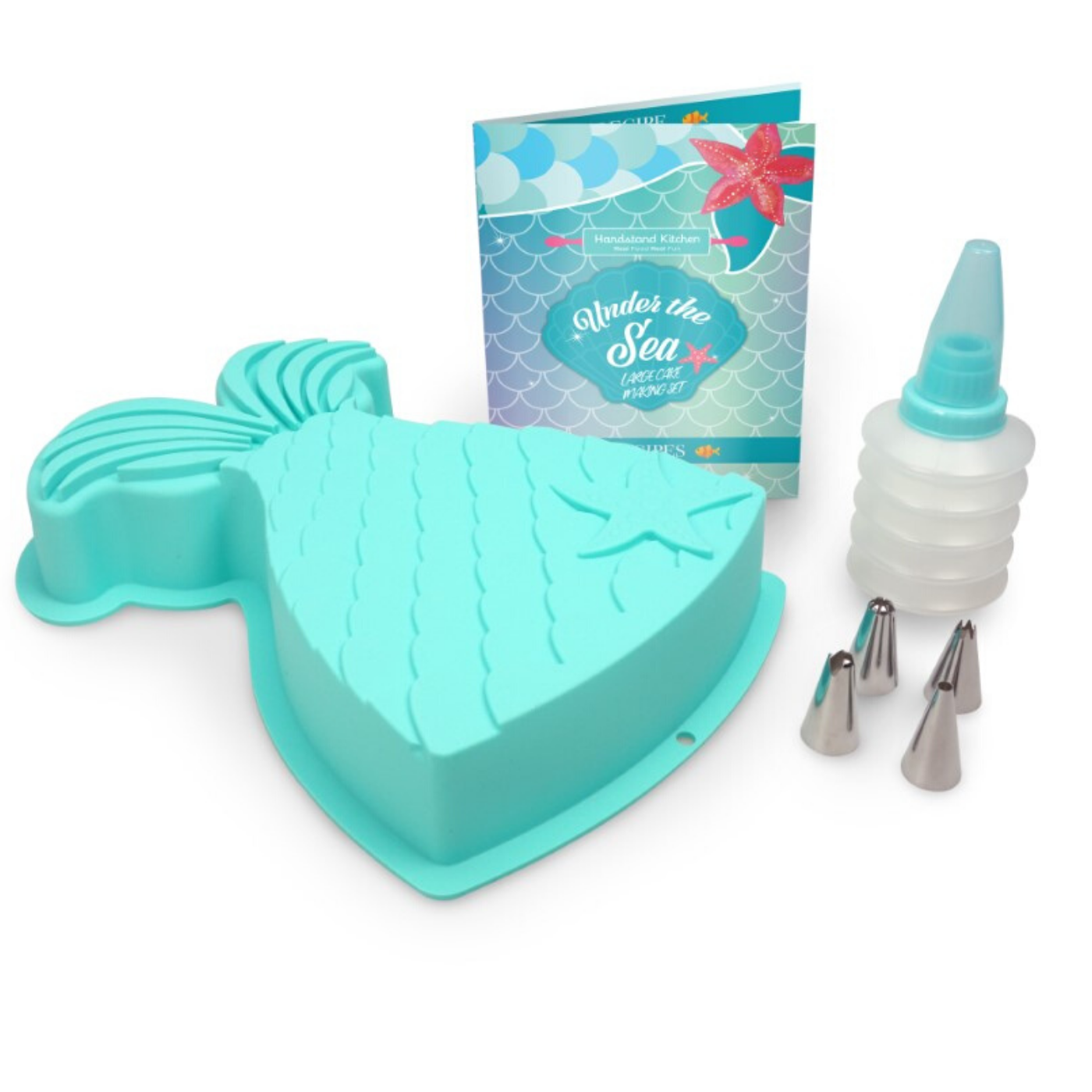 Out of box image of Under the Sea Mermaid Silicone Baking Mold and Recipes and Frosting