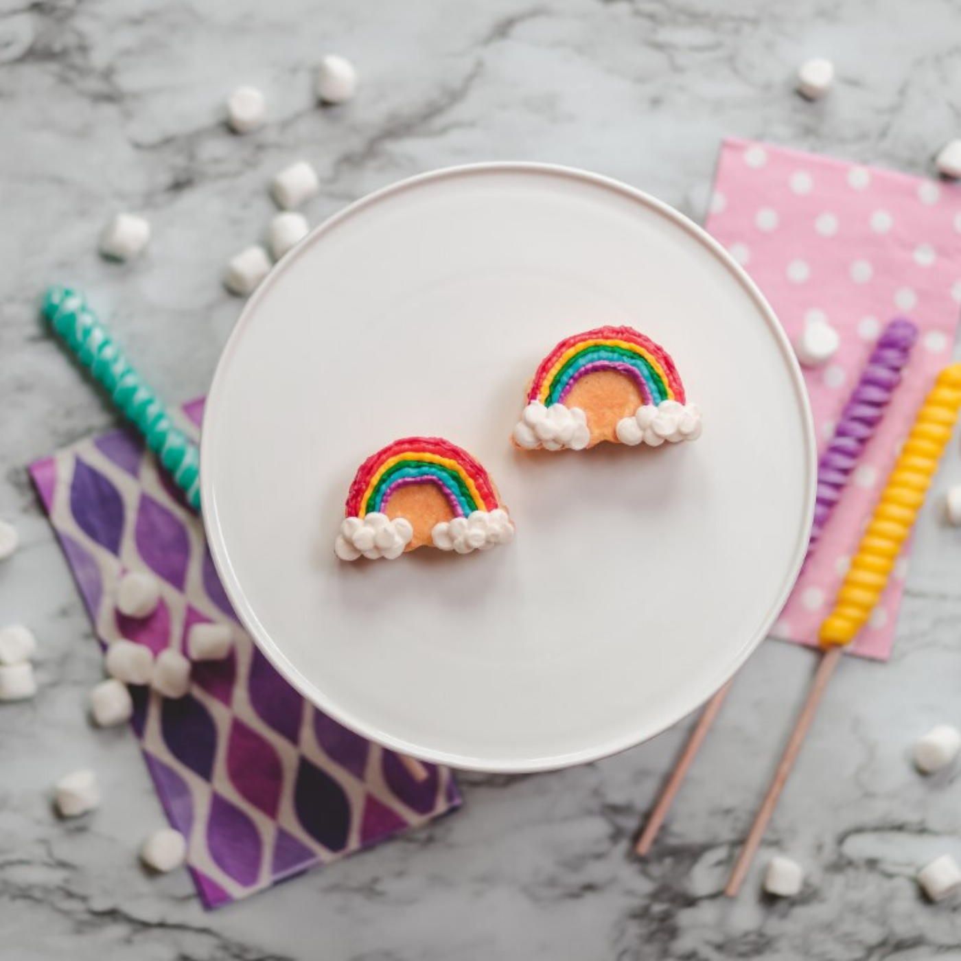 Lifestyle image of finished product of Rainbows &amp; Unicorns Rainbow Cupcake Mold