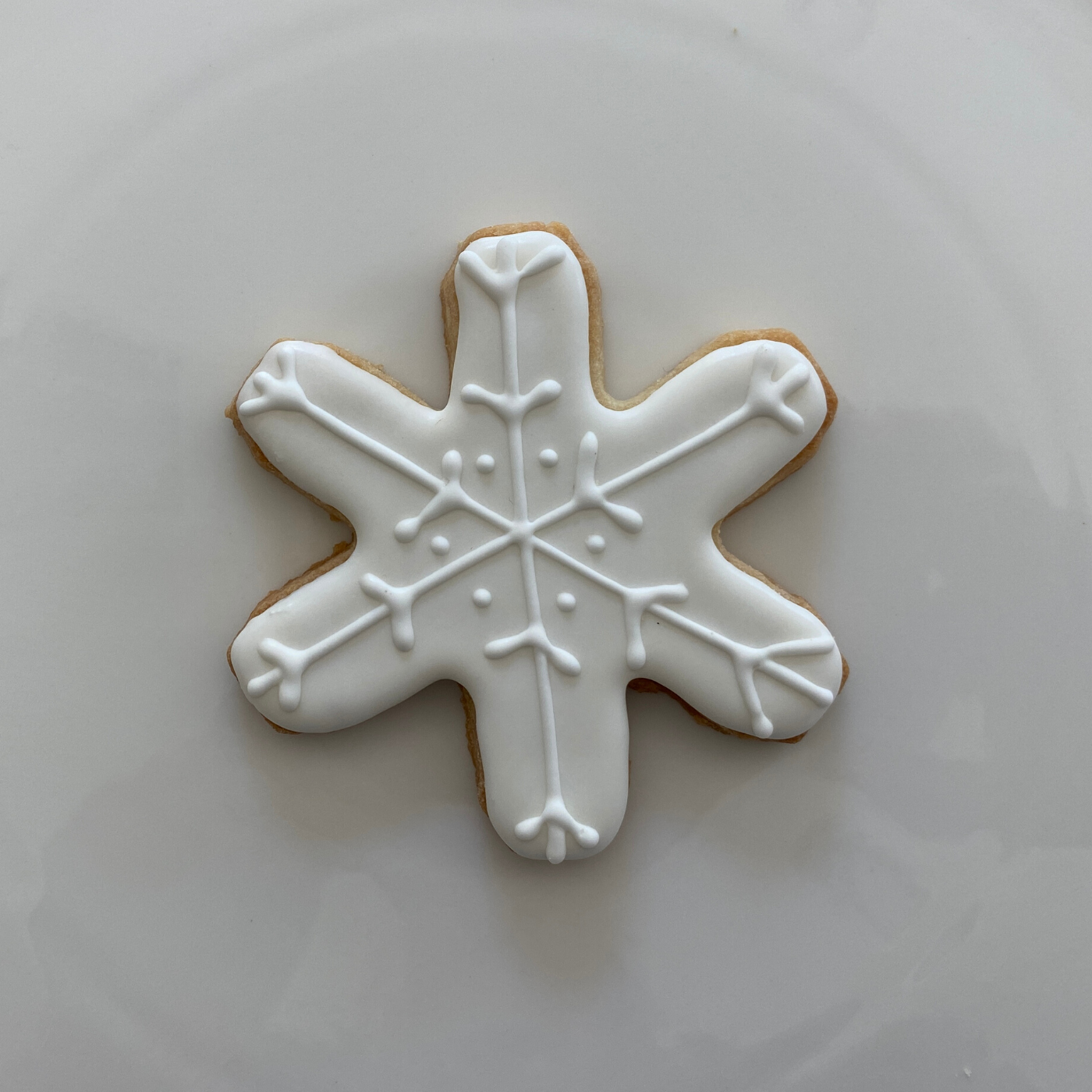 Lifestyle image of a completed Christmas snowflake cookie 