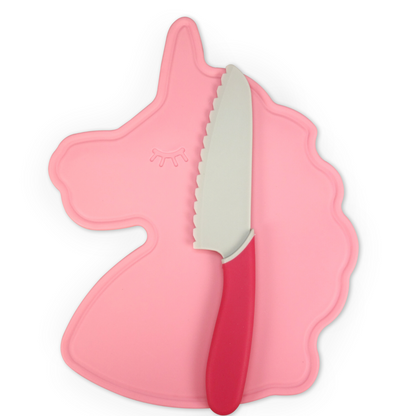 Pink Unicorn Kids Cutting Board and Safe Knife Set