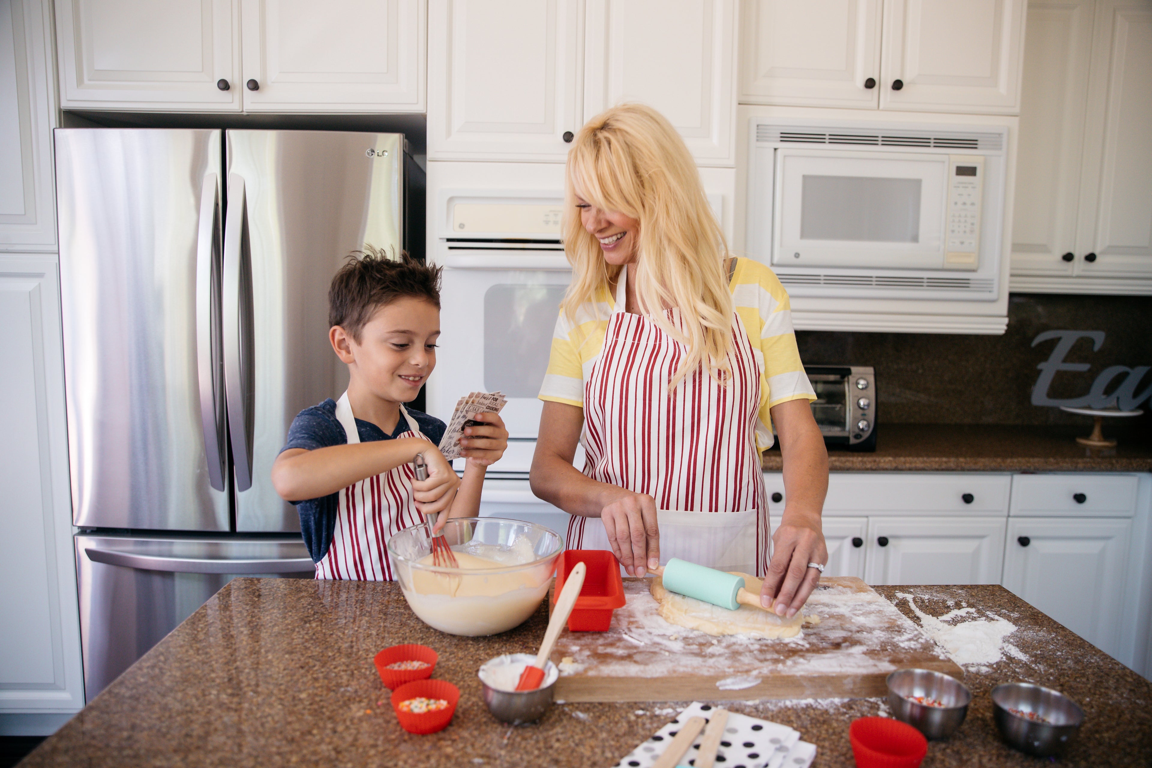Mother and son using Junior Baker Baking Set