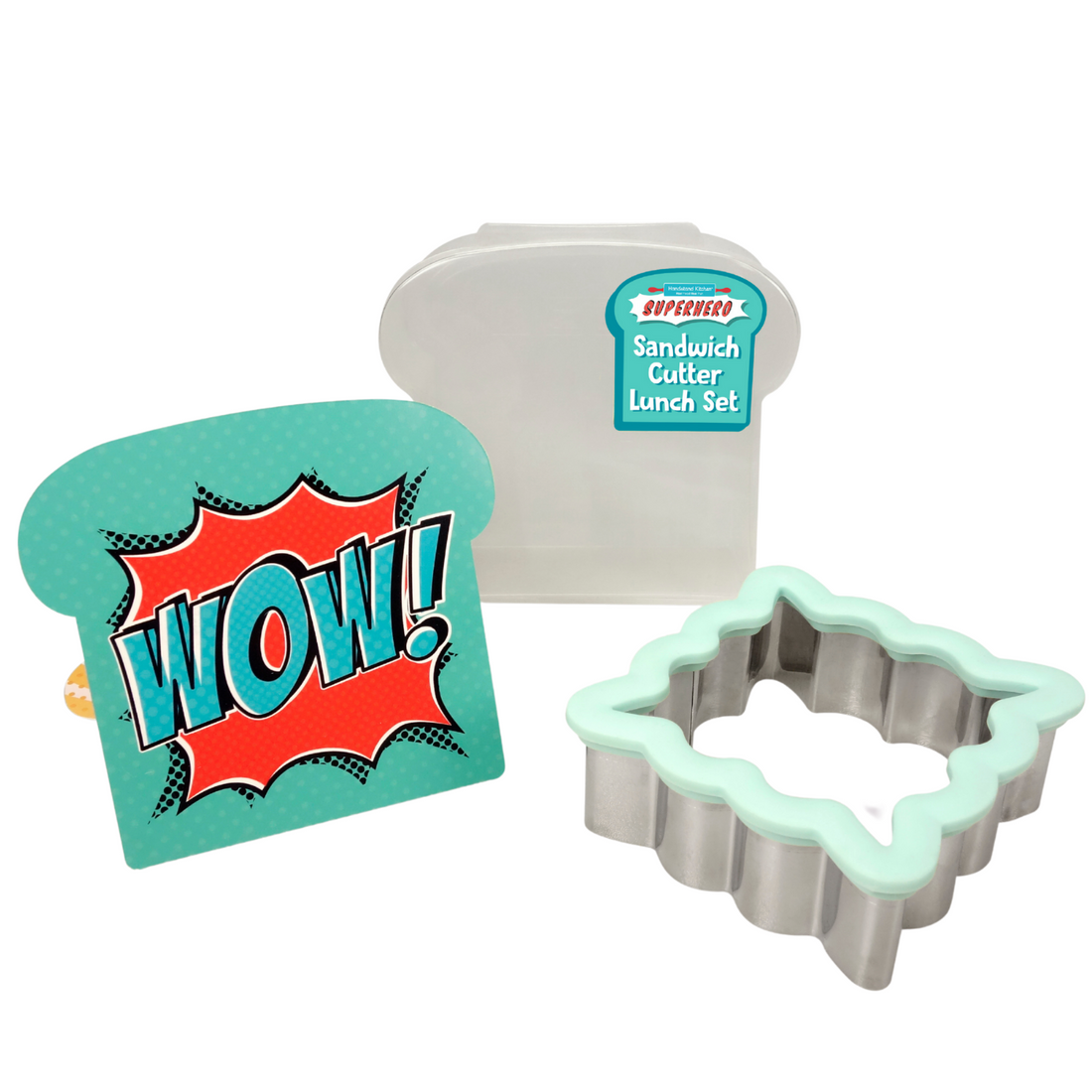 Out of box image of SUPERHERO Sandwich Cutter Lunch Set