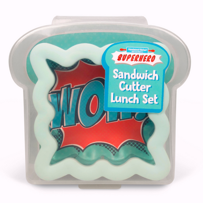 In box image of SUPERHERO Sandwich Cutter Lunch Set